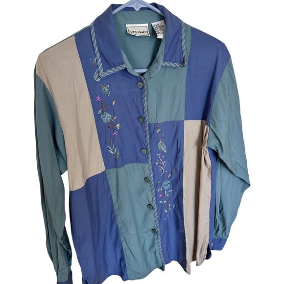 Vtg Napa Valley Womens Shirt Patchwork Button Up Blouse Embroidered Floral Small - Picture 1 of 10